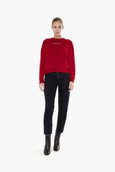 Women Velvet Sweatshirt Red front worn view