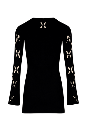 Robe courte fleur ajourée maille femme Noir vue de dos