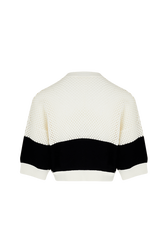 Women Two-Tone Fishnet Crop Top Black/ecru back view