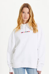 Sweat à capuche oversize multicolore signature femme Blanc vue de détail 1
