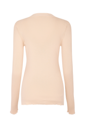 Round neck cardigan with flower detail Vanilla back view