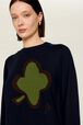 Pull symbole trèfle femme Bleu nuit vue de détail 1