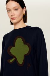 Pull symbole trèfle femme Bleu nuit vue de détail 1