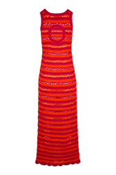 Women Striped Openwork Maxi Dress Striped fuchsia/coral back view