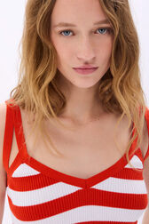 Ribbed striped top with straps Tangerine/white stripe details view 2