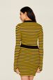 Women Rib Sock Knit Striped Mini Skirt Striped black/mustard back worn view