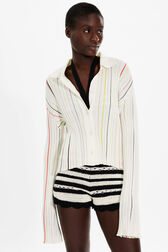 Women Multicolor Striped Pleated Shirt Ecru details view 1