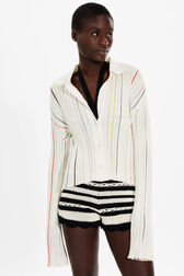 Women Multicolor Striped Pleated Shirt Ecru details view 1