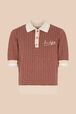 Women Geometric Print Short Sleeve Polo Shirt Brun front view