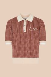 Women Geometric Print Short Sleeve Polo Shirt Brun front view