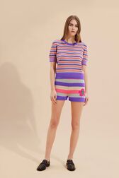Short maille rayé multicolore pastel femme Lilas vue portée de face