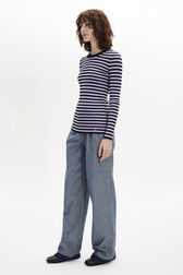 Striped Long-Sleeved Crew Neck Sweater Striped black/lilac details view 1