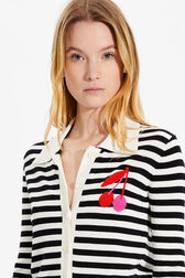 Women Striped Knit Shirt Ecru details view 2