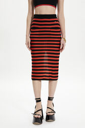 Women Poor Boy Striped Wool Maxi Skirt Striped black/coral details view 1