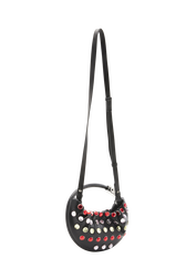 Mini Domino bag in leather and rhinestones Black back view