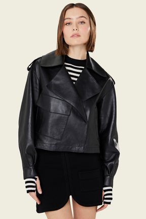 Veste en cuir noire Noir vue de détail 2