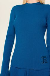 Pull laine côtelée femme Bleu de prusse vue de détail 1
