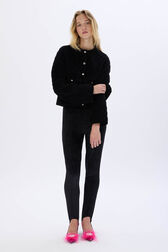 High-waisted velvet stirrup pants Black front worn view