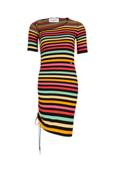 Striped short-sleeved mini dress with asymmetric collar Multico striped front view