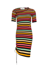 Striped short-sleeved mini dress with asymmetric collar Multico striped front view