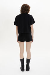 Short-sleeved velvet T-shirt Black back worn view