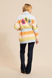 Cardigan ceinturé rayé multicolore pastel femme Multico vue portée de dos