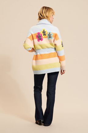 Cardigan ceinturé rayé multicolore pastel femme Multico vue portée de dos