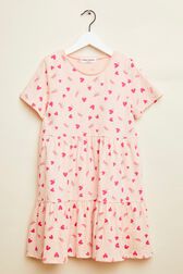 Robe courte fille motif coeur et pastèque Rose vue de face