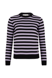 Striped Long-Sleeved Crew Neck Sweater Striped black/lilac front view