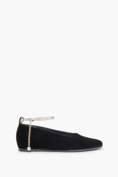 Black Velvet Anklet Ballerinas Black front view