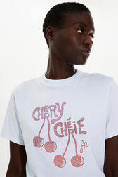 T-shirt coton motif cerise en strass femme Baby blue vue de détail 2