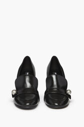 Black Metallic Leather Loafer Pumps Black details view 3