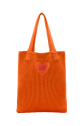 Women Heart Print Crochet Bag Coral front view