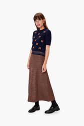 Short Sleeve Woolen Sweater Black/blue front worn view