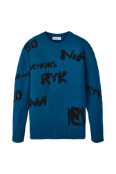 Pull grunge laine logo Sonia Rykiel femme Bleu canard vue de face