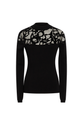 Knitted velvet and lace sweater Black front view