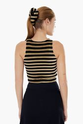 Women Striped Velvet Bra Black back worn view