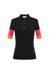 Polo viscose côtelé femme Noir vue de face