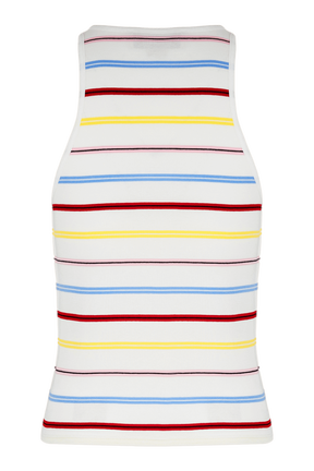 Women Picot Multicolor Striped Tank Top Multico white striped back view