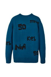 Pull grunge laine logo Sonia Rykiel femme Bleu canard vue de dos