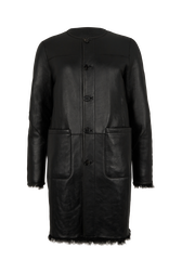 Shearling and Leather Straight-Cut Reversible Coat Black front view