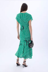 Star-print viscose midi dress Stars green back worn view