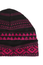 Fair Isle Print Wool Knit Beanie Hat Fuchsia back view