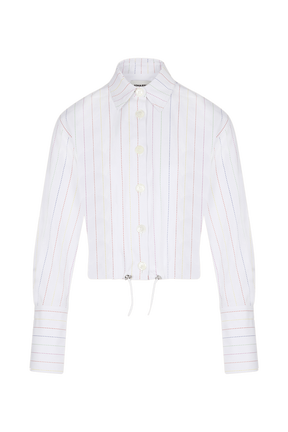 Women Cotton Canvas Multicolor Striped Bomber White front view
