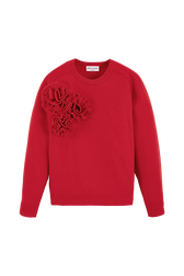Women Wool Flowers Sweater Red front view