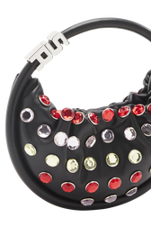 Domino Bag in leather and rhinestones Black details view 1