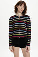 Women Picot Multicolor Striped Cardigan Multico black striped details view 1