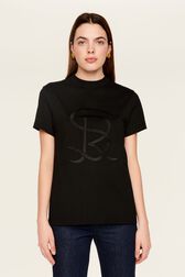 Women Cotton Jersey T-shirt Black front worn view