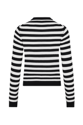 Women Striped Long sleeve Poorboy Sweater Black/white back view
