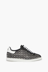 Leather Studded Sneakers Black front view